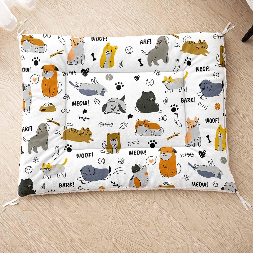 HOSIMA Dog Bed, Soft Washable Pet Mat with Cartoon Dog Print, Fleece Underside, AM003 S