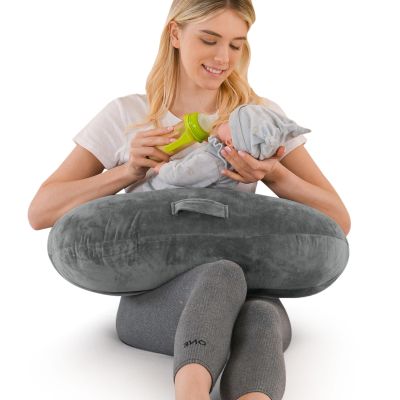 JOVELL Nursing Pillow, Ergonomic Multifunctional Pillow for Mothers, Extra-Wide with Handle and Removable Velvet Cover, Gray