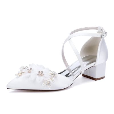 Women's Pointed-Toe Satin Bridal Shoes, White, EU 43