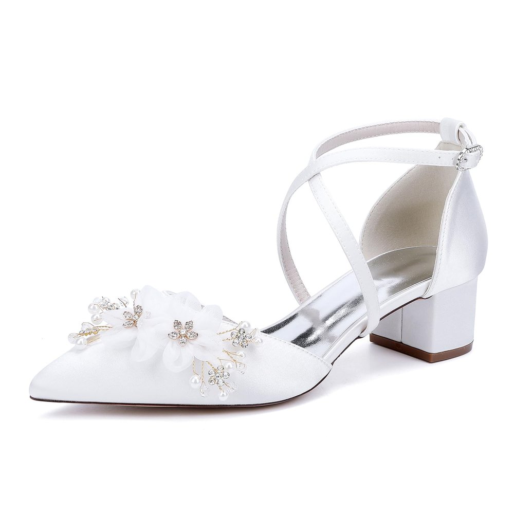 Women's Pointed-Toe Satin Bridal Shoes, White, EU 43