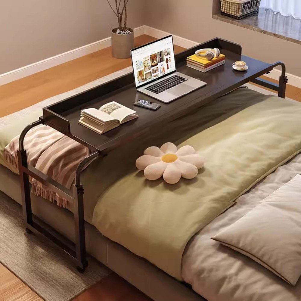 TYHAYJYK Height-Adjustable Mobile Bed Table with Wheels