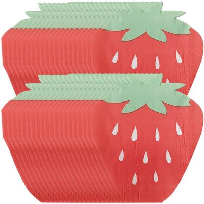 40 Strawberry-Shaped Napkins with Strawberry Print for Parties and Celebrations