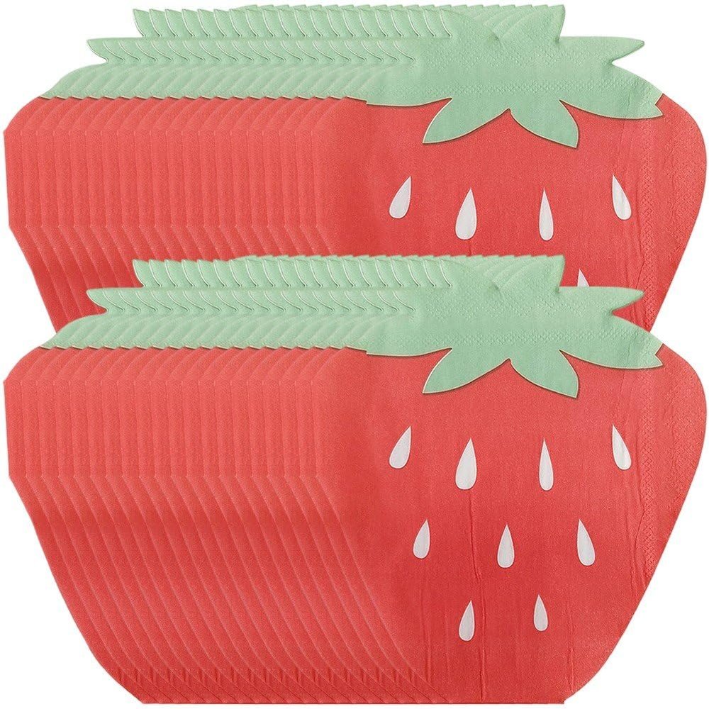 40 Strawberry-Shaped Napkins with Strawberry Print for Parties and Celebrations