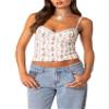 Acrawnni Y2K Backless Crop Top for Women, Sleeveless Floral Print Cropped Tank Top, Summer Camisole Streetwear, A-White, L view 1