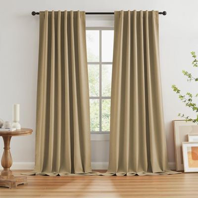 HANGEENGS 1-Pc. Blackout Curtain, Linen Look, Thermal Insulating, Beige, 215 x 145 cm (W x H)