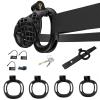 G-2.0 Male Chastity Cage with 4 Testicle Rings, Auxiliary Strap and Cock Cage, Black, M view 1