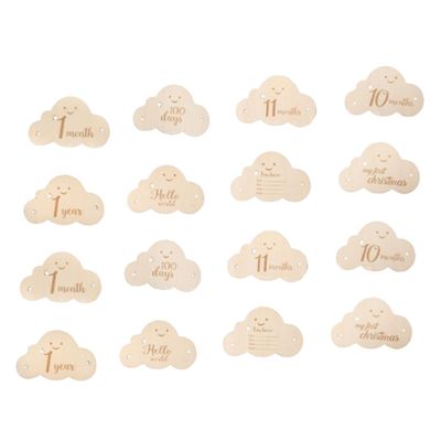 MILISTEN Cloud-Shaped Wooden Monthly Milestone Cards, Khaki