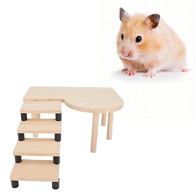 Pssopp Wooden Hamster Platform with Stairs, Cute Design for Hamsters, Guinea Pigs, and Other Small Pets