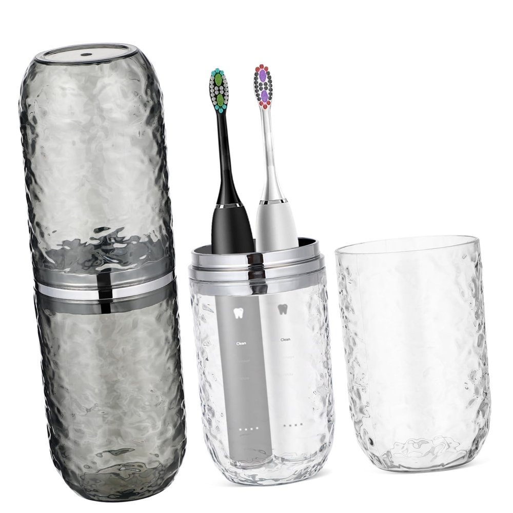 UTHCLO 2-Piece Toothbrush Holder Travel Toothbrush Case with Lid, Portable Toothbrush Box for Home and Travel, Stylish Glacier Pattern