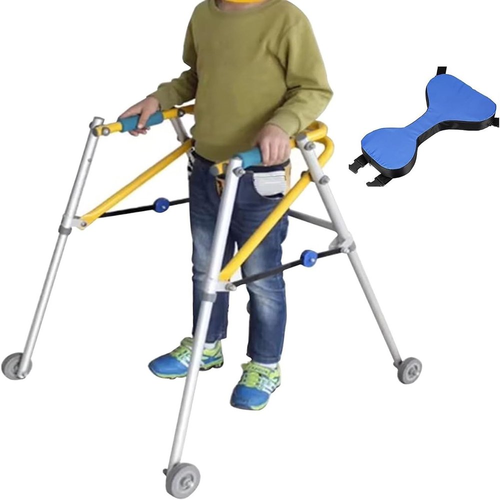 Yihanghang Children's Walker with Wheels, Lightweight Foldable Height-Adjustable Aluminum Walker, Anti-Backward Grip, Small