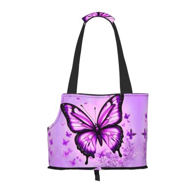 Purple Butterfly Print Pet Shoulder Carrier for Small Dogs and Cats