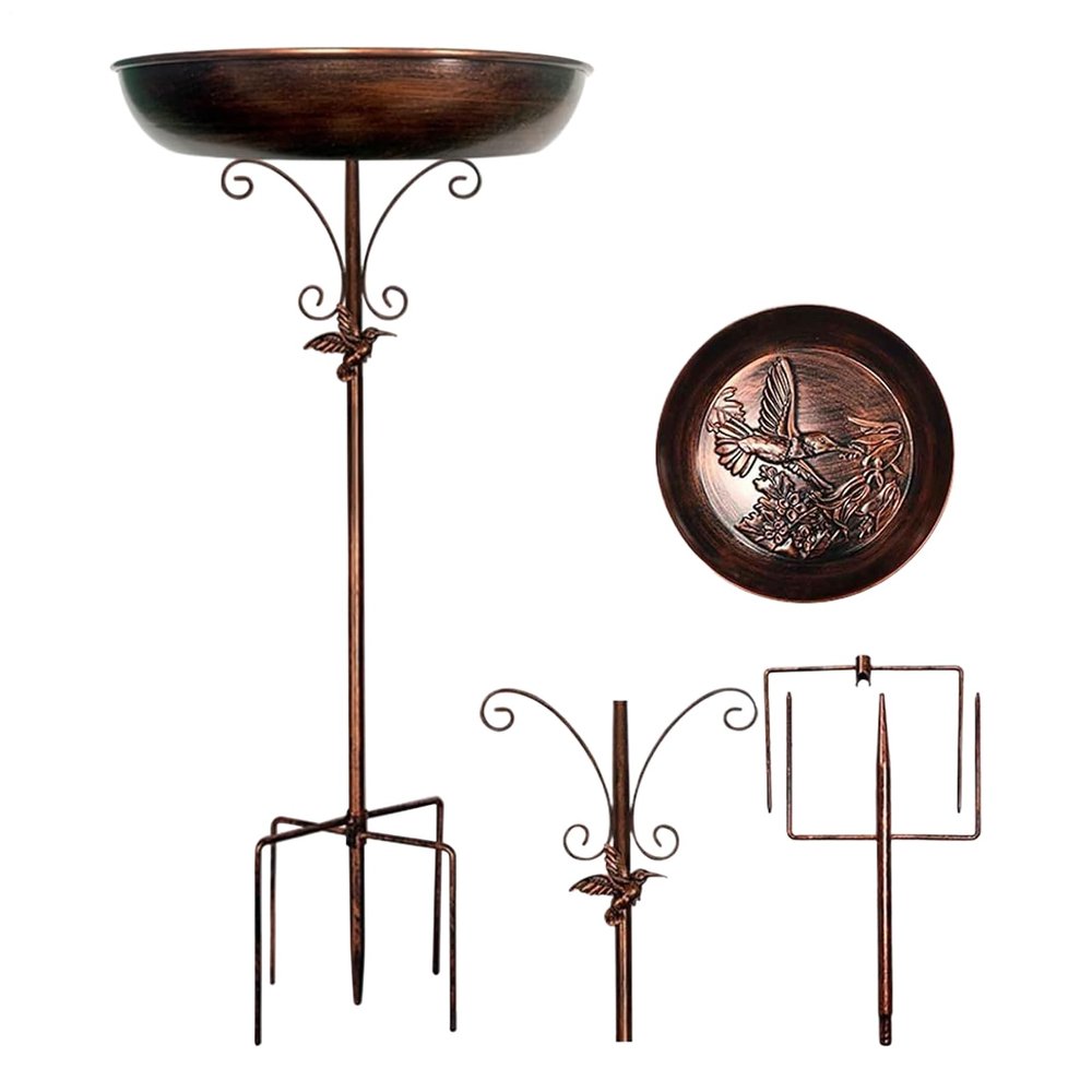 Outdoor Standing Metal Bird Bath and Feeder Bowl, 29.53 x 13.19 Inches