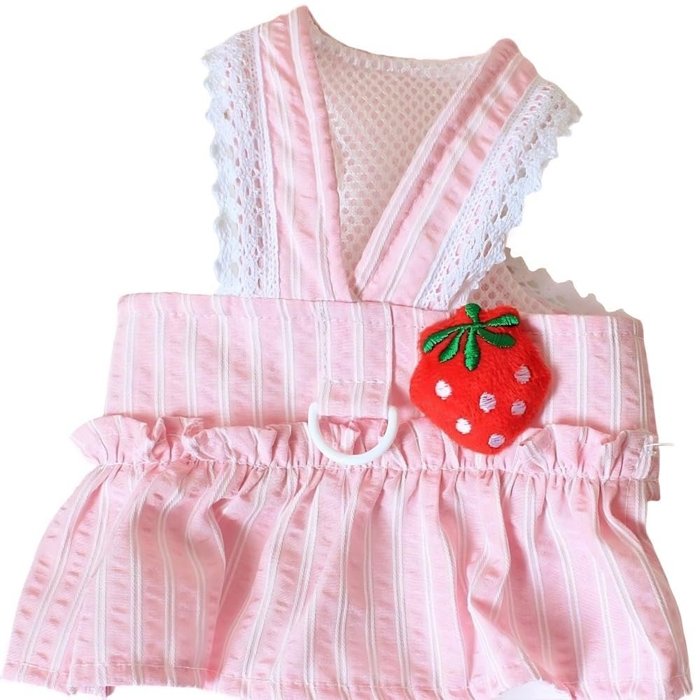 Cute Striped Dog Dress with Red Strawberry Decoration