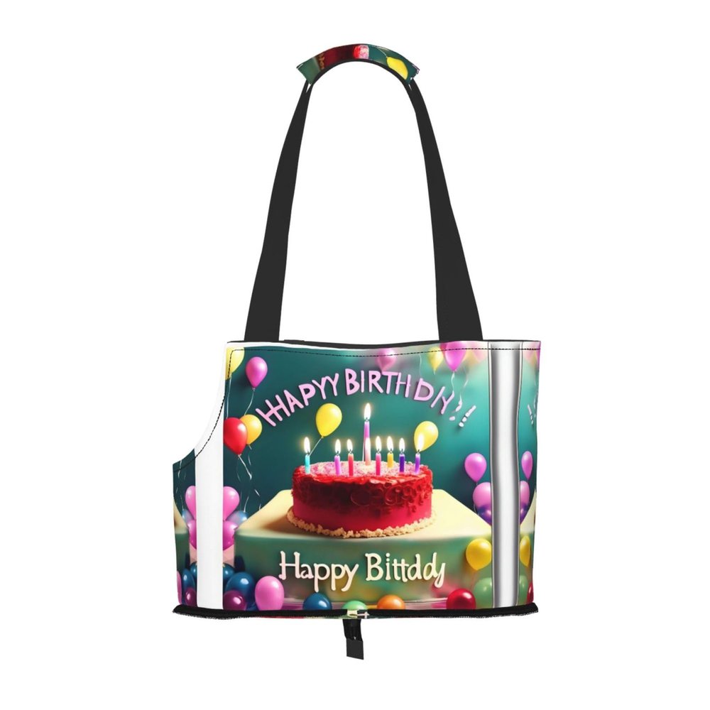Happy Birthday Snow Pattern Pet Outing Bag - Lightweight Travel Cat Bag, Breathable Shoulder Bag for Small Dogs