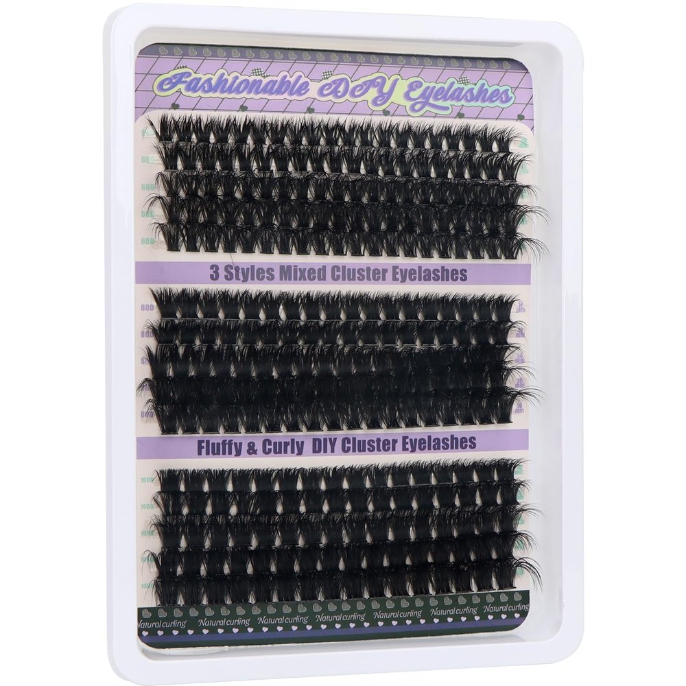 OWill 270-Piece False Eyelash and Lash Cluster Set, 10–18 mm, D Curl, 60+80+100D, for DIY Lash Extensions