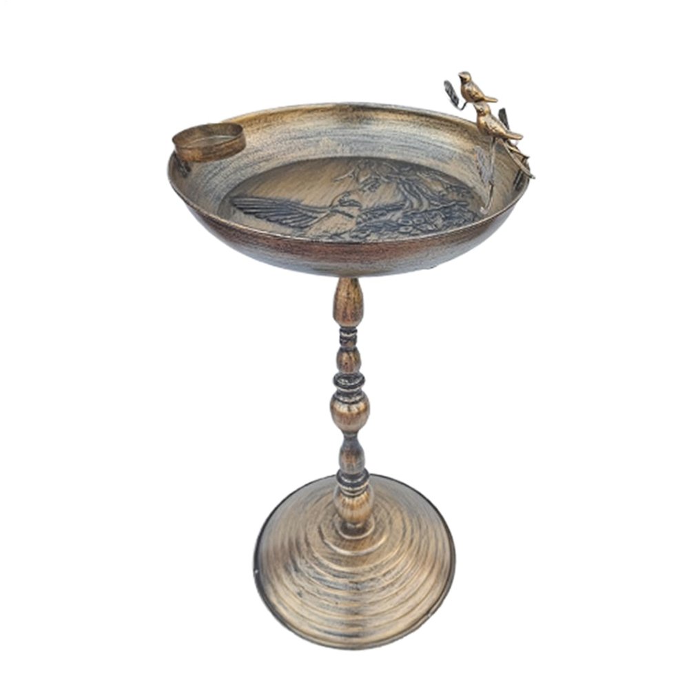 Freestanding Metal Bird Bath with Integrated Feeder