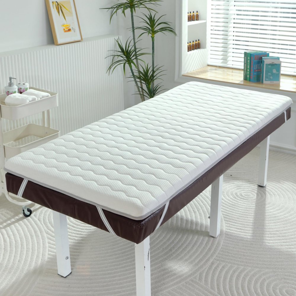 LDLCYCN White 190 x 75 cm, 4 cm Thick Memory Foam Beauty Salon Bed Mattress Topper with Elastic Straps