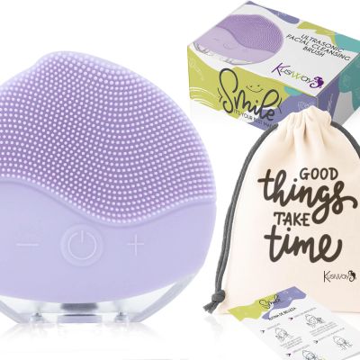 Electric Facial Cleansing Brush, Rechargeable Silicone Ultrasonic Massager, IPX6, Purple