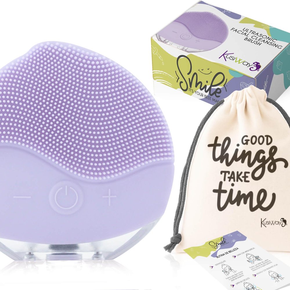 Electric Facial Cleansing Brush, Rechargeable Silicone Ultrasonic Massager, IPX6, Purple
