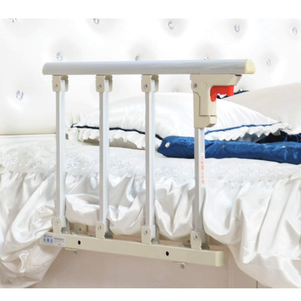 SFNIOKFG Folding Bed Safety Rail with Assist Handle, Aluminum Alloy, White