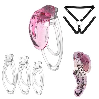 Male Soft Cover Chastity Device with Fufu Clips and Adjustable Belt, 3-Piece Cross-Dressing Set - A27DE (Pink Transparent)