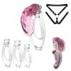Male Soft Cover Chastity Device with Fufu Clips and Adjustable Belt, 3-Piece Cross-Dressing Set - A27DE (Pink Transparent) view 1
