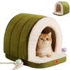 ERNAN Foldable Cat Cave & Bed for Large Cats, Washable, Non-Slip, Green, M view 1