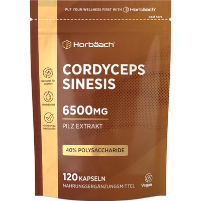 High-Dose Cordyceps Capsules 6,500 mg - 4-Month Supply - 120 Vegan Capsules