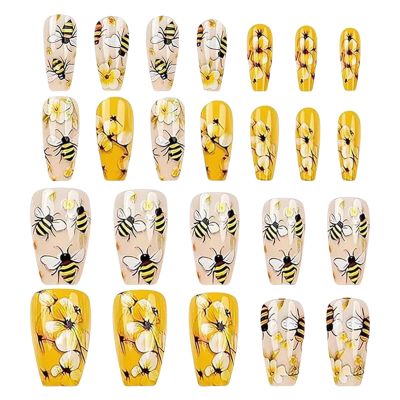 Yorajuy Cute Medium-Length Press-On Nails, 24-Piece Bee & Flower Set