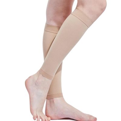 QuxetlRyz Calf Compression Sleeves, 1 Pair, Footless, for Men and Women, Beige, L