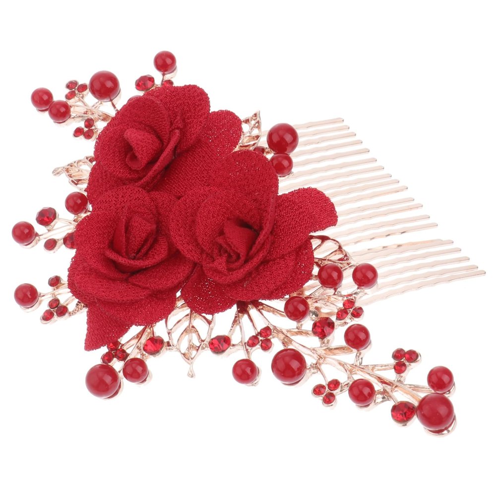 Bridal Hair Comb with Pearls and Rose Blossom, Vintage Alloy Design