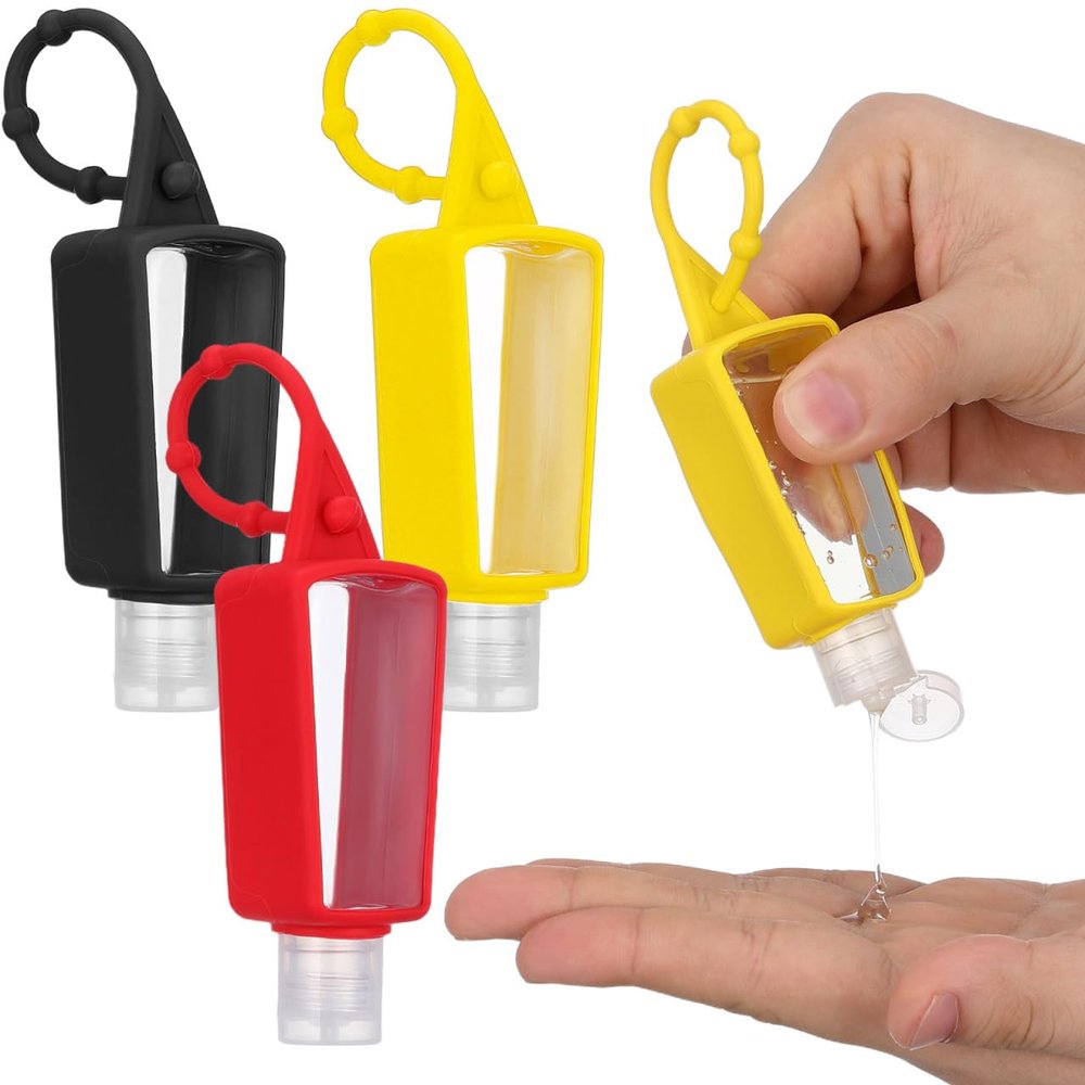 OUNONA Set of 4 Travel Bottles, Leakproof Refillable Liquid Containers with Silicone Sleeves, 4 x 4.92 x 1.18 in