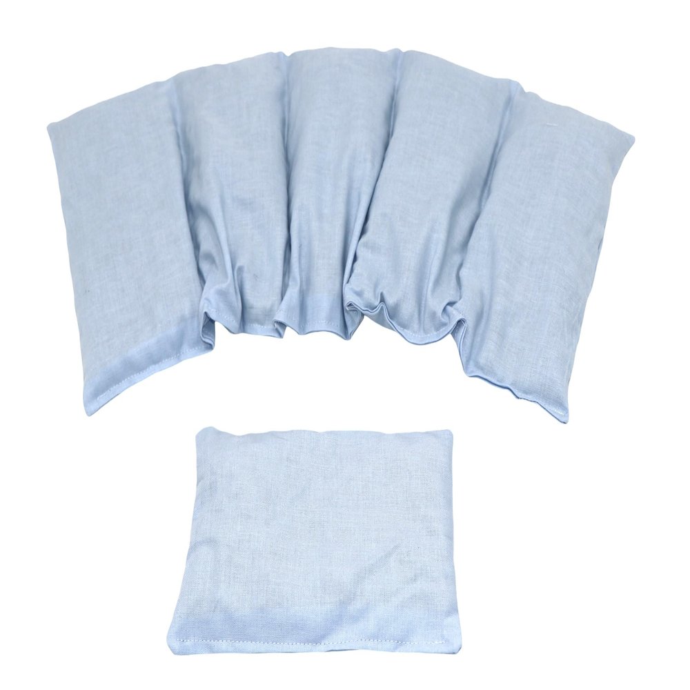 PLAIN FABRIC Spelt Heat Pillow Set of 2, 5-Chamber + Small, 51 x 21 cm Grain Pillow, Microwave + Oven (Light Blue, Spelt)