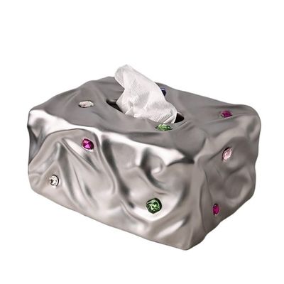 yixinzi-2024 Gemstone Tissue Box for Home, Living Room, Coffee Table, Ceramic Tissue Organizer and Paper Holder (Silver)