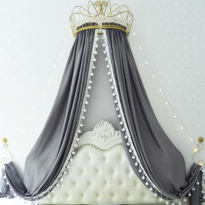 Golden Princess Crown Bed Canopy, Iffon Mosquito Net with Metal Crown and Decorative Yarn Curtains for a 2.0 m Bed