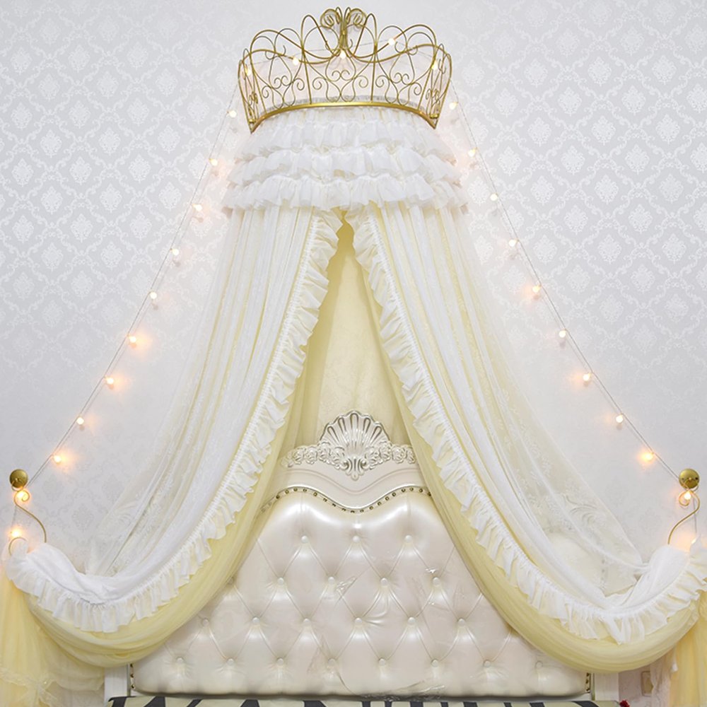 Princess-Style Hanging Canopy Net Tent, Yellow, for 1.5 m Bed