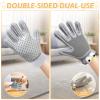 2-in-1 Pet Hair Remover and Grooming Gloves, 2-Piece Set, Gray view 3