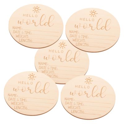 Yardwe 5-Piece Wooden Birth Announcement Signs, Round Newborn Name Signs for Baby Photography
