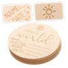 Yardwe 5-Piece Wooden Birth Announcement Signs, Round Newborn Name Signs for Baby Photography view 3