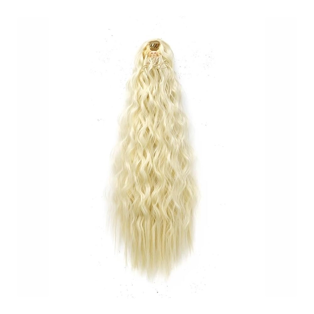 22-Inch Synthetic Long Tousled Curly Ponytail Extension with Drawstring, Wrap-Around Clip-In Hairpiece for Women, Blonde