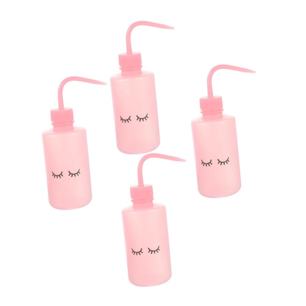 4-Pack 250 mL Eyelash Washing Bottles with Curved Nozzle, Pink PE