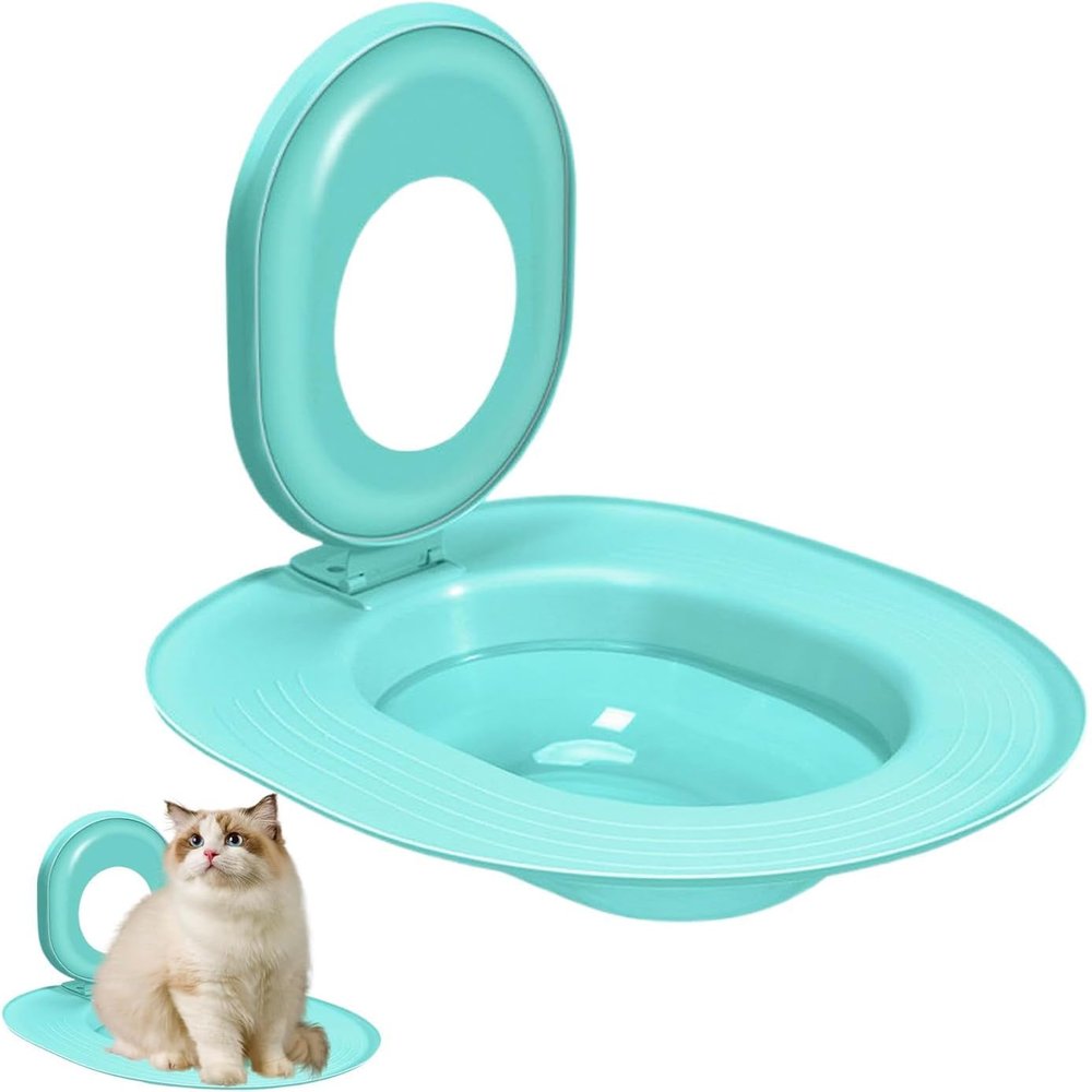 Reusable Cat Toilet Training System | Dog-Friendly Cat Toilet Trainer | Non-Slip Training Kit with Silicone Rim (Blue)