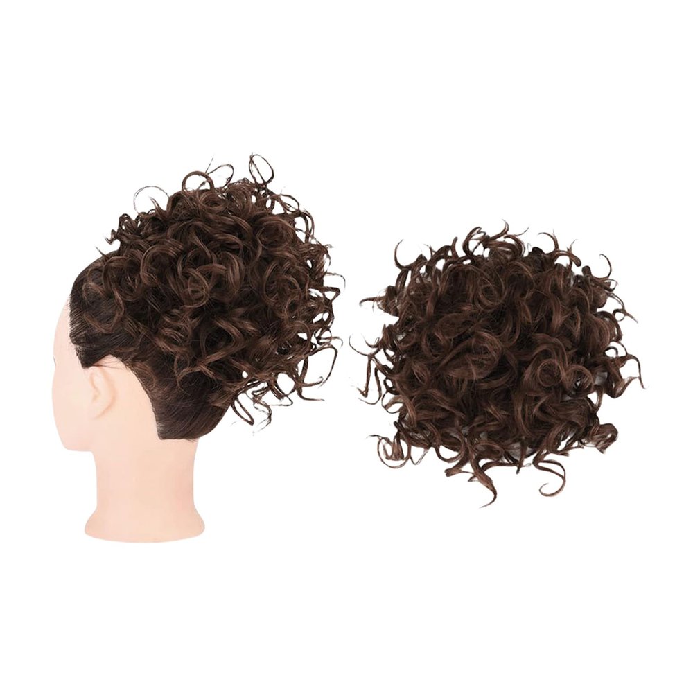 GWAWG Messy Bun Short Curly Ponytail Extension, Synthetic Hair Scrunchie Hairpiece with Clip and Drawstring (4-30)