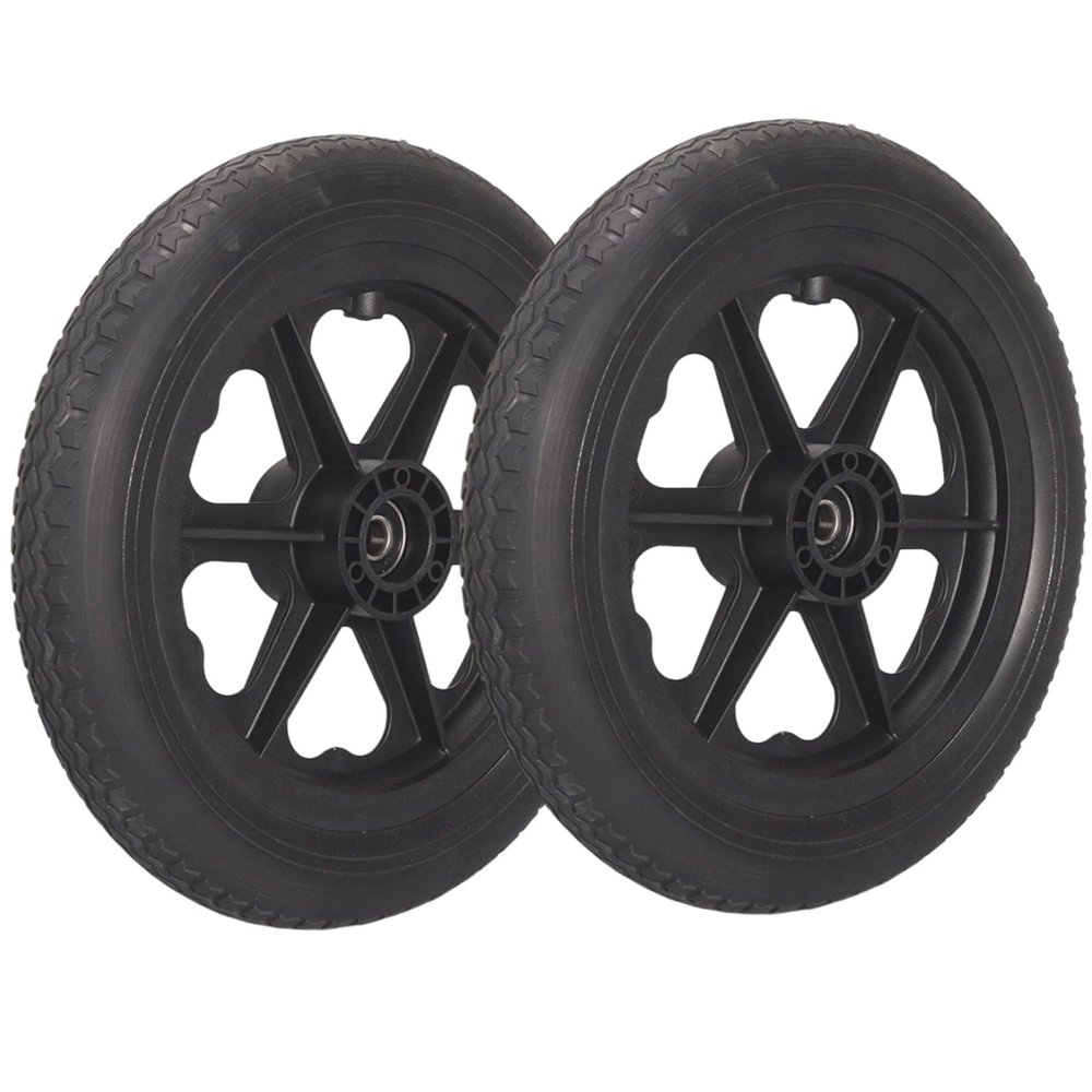 12-Inch Manual Wheelchair Rear Wheels, Non-Inflatable PU Tires, Transport Chair Replacement Parts (Black)