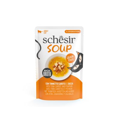 Schesir Tuna Fillet Soup with Carrots & Pumpkin, Complementary Wet Cat Food, 12 x 40 g