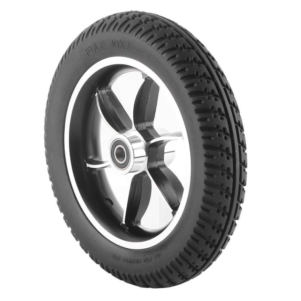Akozon 10-Inch Wheelchair Wheel, Solid Rubber Tire, 12 mm Bore, 6001 Bearing