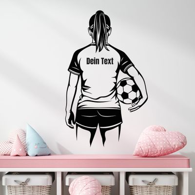 GRAZDesign Personalized Soccer Girl Wall Decal with Name, Self-Adhesive Children's Room Sticker, 95 x 57 cm, Dark Red