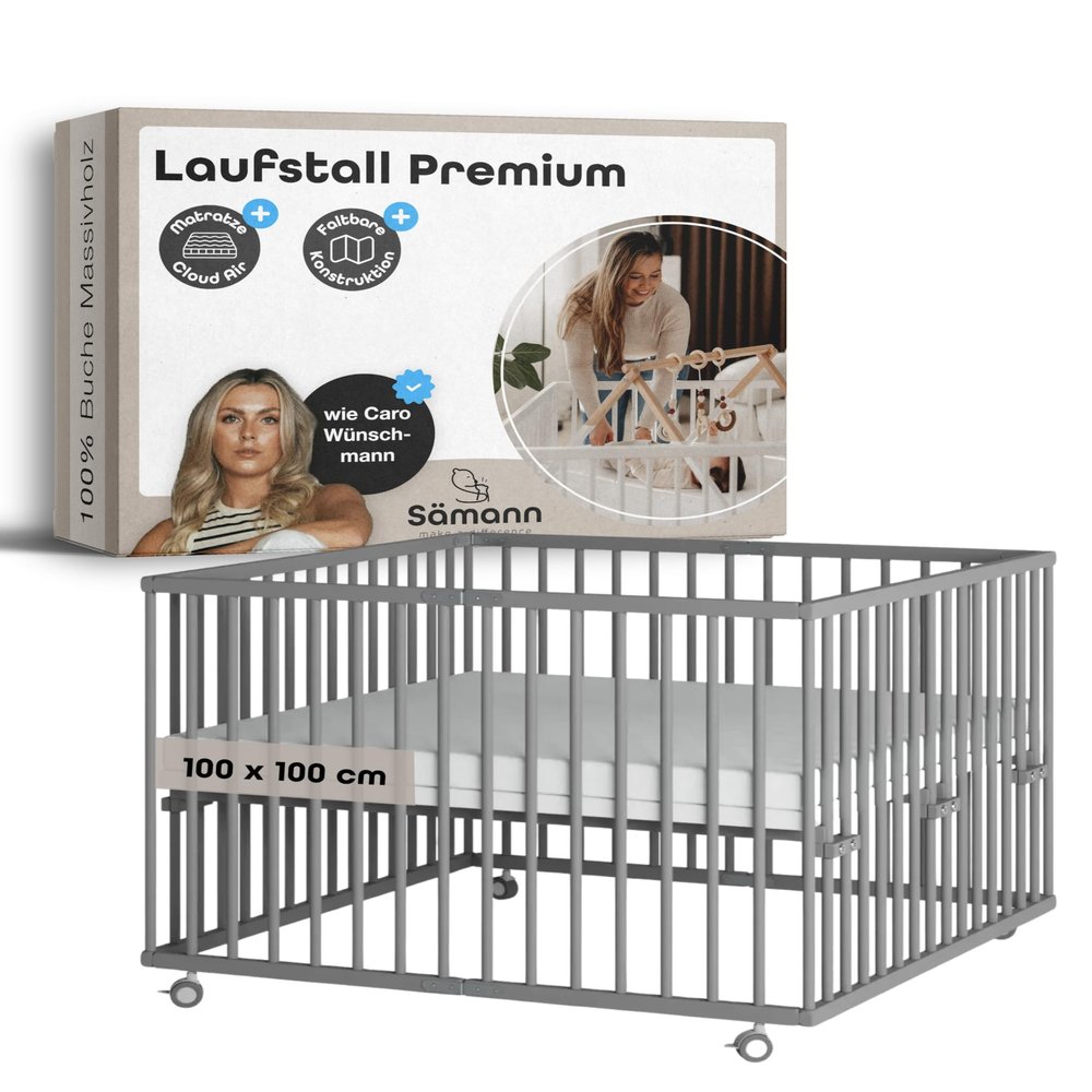 Smann Foldable Baby Playpen 100 x 100 cm with Cloud Air Mattress, Gray