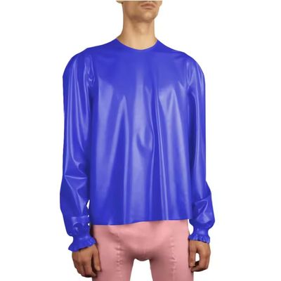 YGZHANYUANOKU Sissy Men's Cross-Dressing Costume in PVC Leather, Stretchy, Long-Sleeved, Loose Top, Gay Costume, Customizable, Blue, Size 50