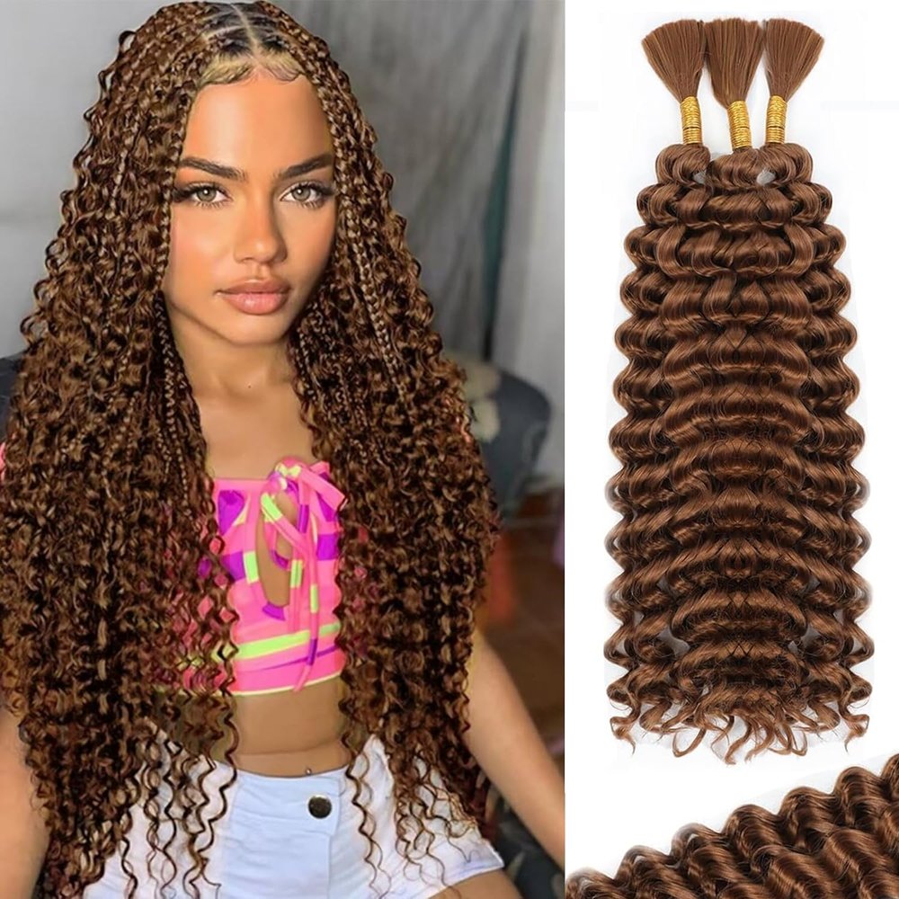 Boho Braiding Hair, 110 g, 55.9 cm, Curly, 12A Deep Wave, 3 Bundles/Pack, 30#